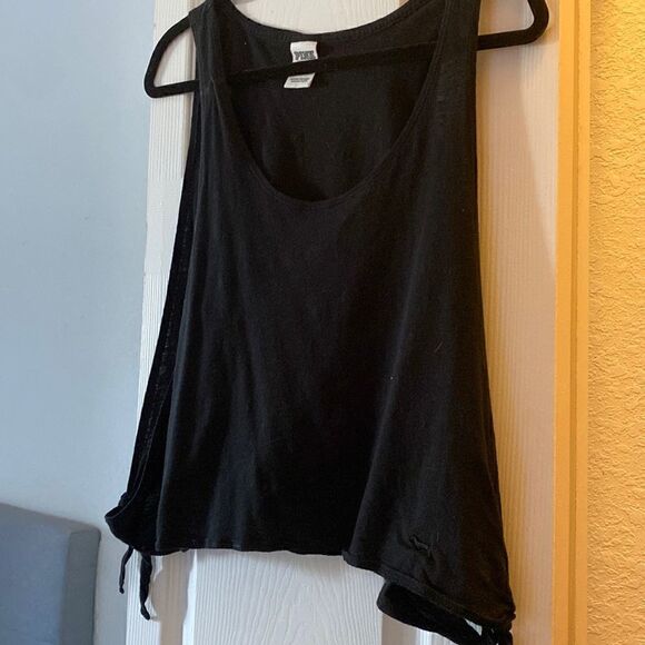 PINK Victoria Secret Black Tank - Open Sides - Tie Sides - Size Small - Picture 1 of 4